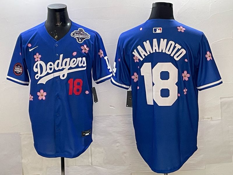 Men Los Angeles Dodgers #18 Yamamoto Blue Sakura Edition 2026 Nike MLB Jersey 0011->los angeles dodgers->MLB Jersey